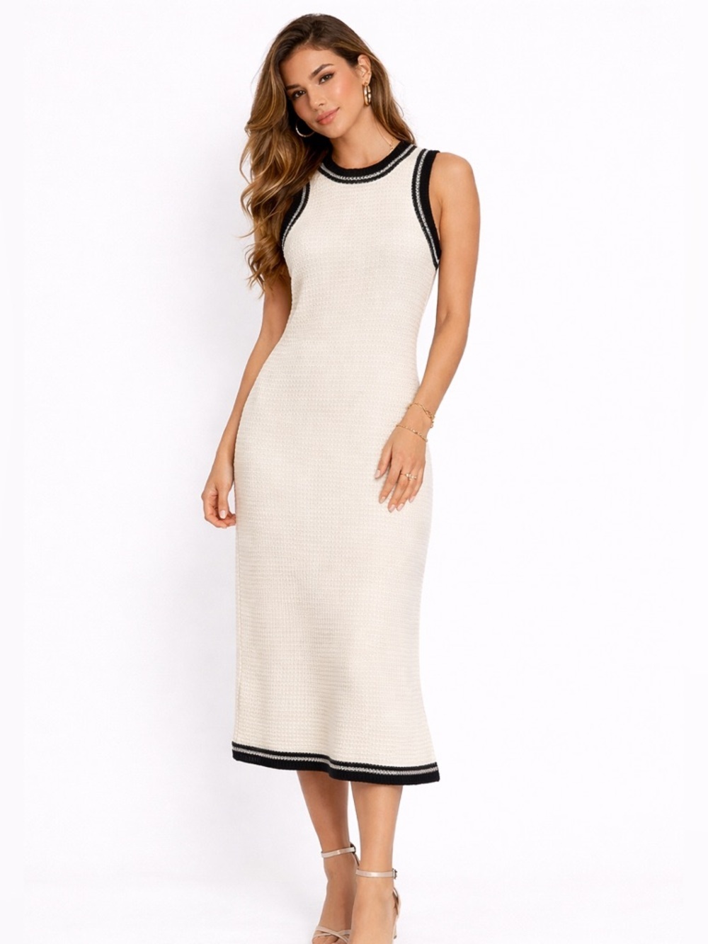 House of Harlow 1960 Knit Midi Dress | Size M | Sleeveless Cream Sweater Dress